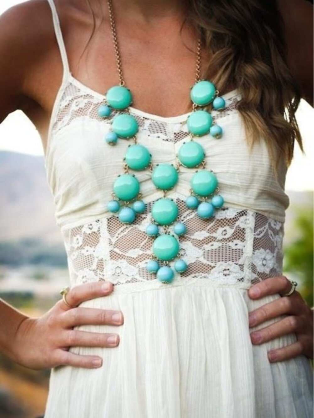 J. Crew Statement Bubble Necklace Blue Green Turquoise Chunky Beads Bold Bib